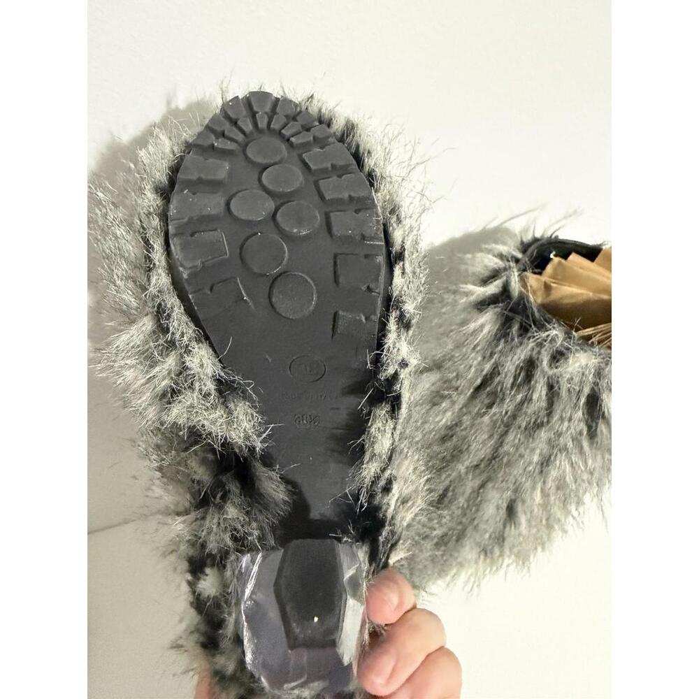 Chanel Faux Fur Knee High Boots Sz 38.5 Italy Sculpted Heel RARE - Picture 10 of 11